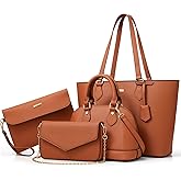 4PCS Women Fashion Handbags Purses Wallet Shoulder Bags Casual Tote Bag Crossbody Bags, Handbag Set Gift for Ladies Girls