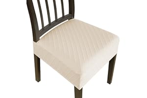 DREAHOTEXTIL Dining Chair Covers,Seat Covers for Dining Room Chairs Set of 4,Stretch Jacquard Kitchen Chair Covers,Removable Washble Dining Room Chair Seat Cover,Chair Slipcovers Protector (Beige,With Zipper)