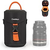 Cwatcun Camera Lens Case, Hard Case Shockproof DSLR Camera Lens Pouch with Shoulder Strap, Water Resistant Camera Lens Bag for Nikon, Sony, Fuji, Canon and Other Lens Below 3.03" x 5.71"(D x L)