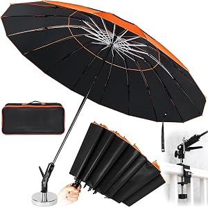 New 60" Folding 16 Ribs Magnetic Umbrella,Designed for Outdoor Work,600lb Strong Suction Hvac Umbrella With Magnetic Base & C