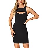 LYANER Women's Sexy Sleeveless Cut Out Ribbed Knit Bodycon Cute Mini Tank Dress
