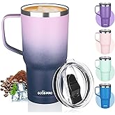 GUDEMAO 20 oz Insulated Coffee Mug with Ceramic Coating, Stainless Steel Travel Mug Tumbler with Handle Lid and Straw, Double Wall Leak-Proof Coffee Travel Mug Keeps Drink Hot and Cold (Purple blue)