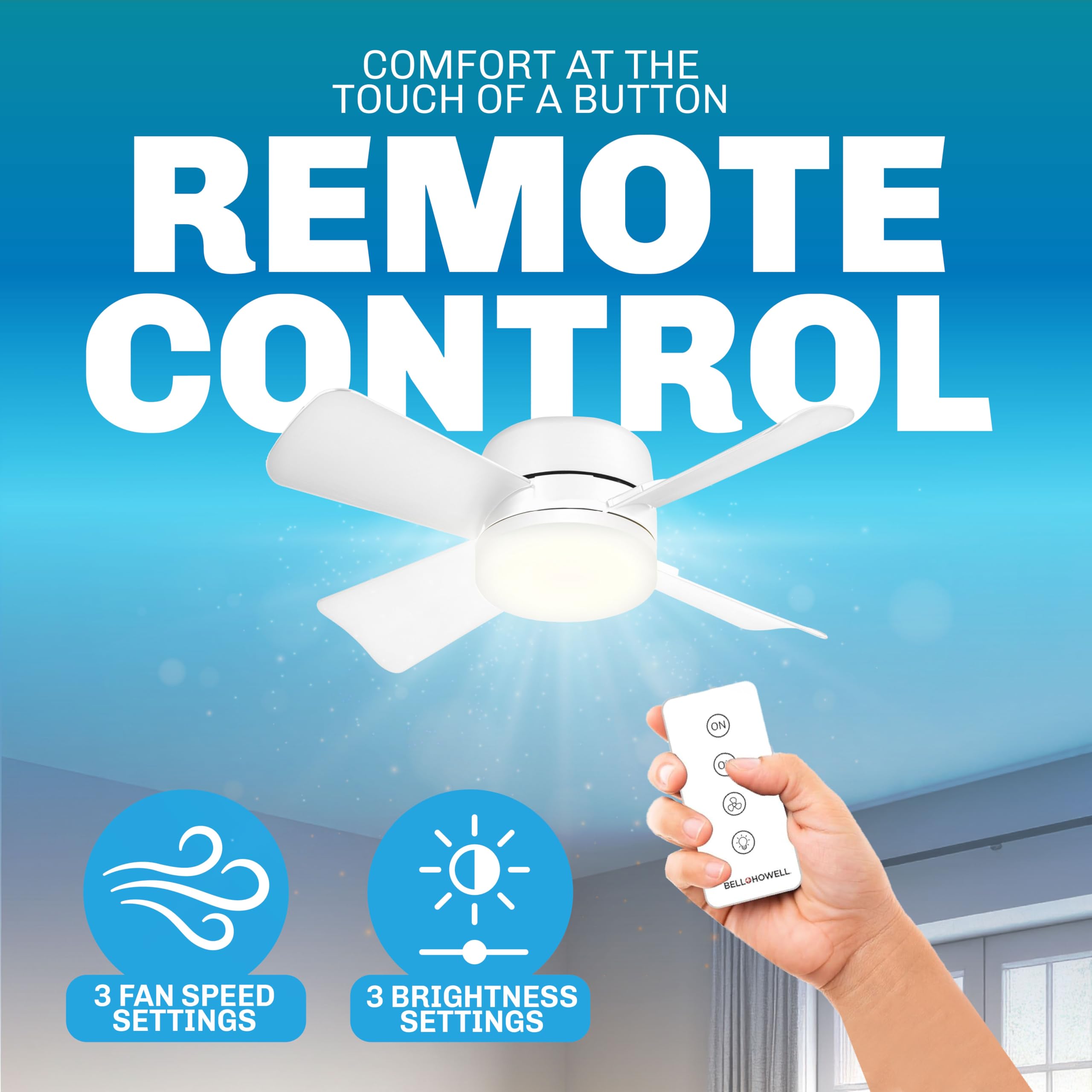 Bell+Howell Socket Breeze Socket Fan Light with Remote, Portable Small Ceiling Fans with Lights for Bedroom, Kitchen, Living Room, Ceiling Fan with Light 3500K, 1000 Lumens, Screws into E26/E27