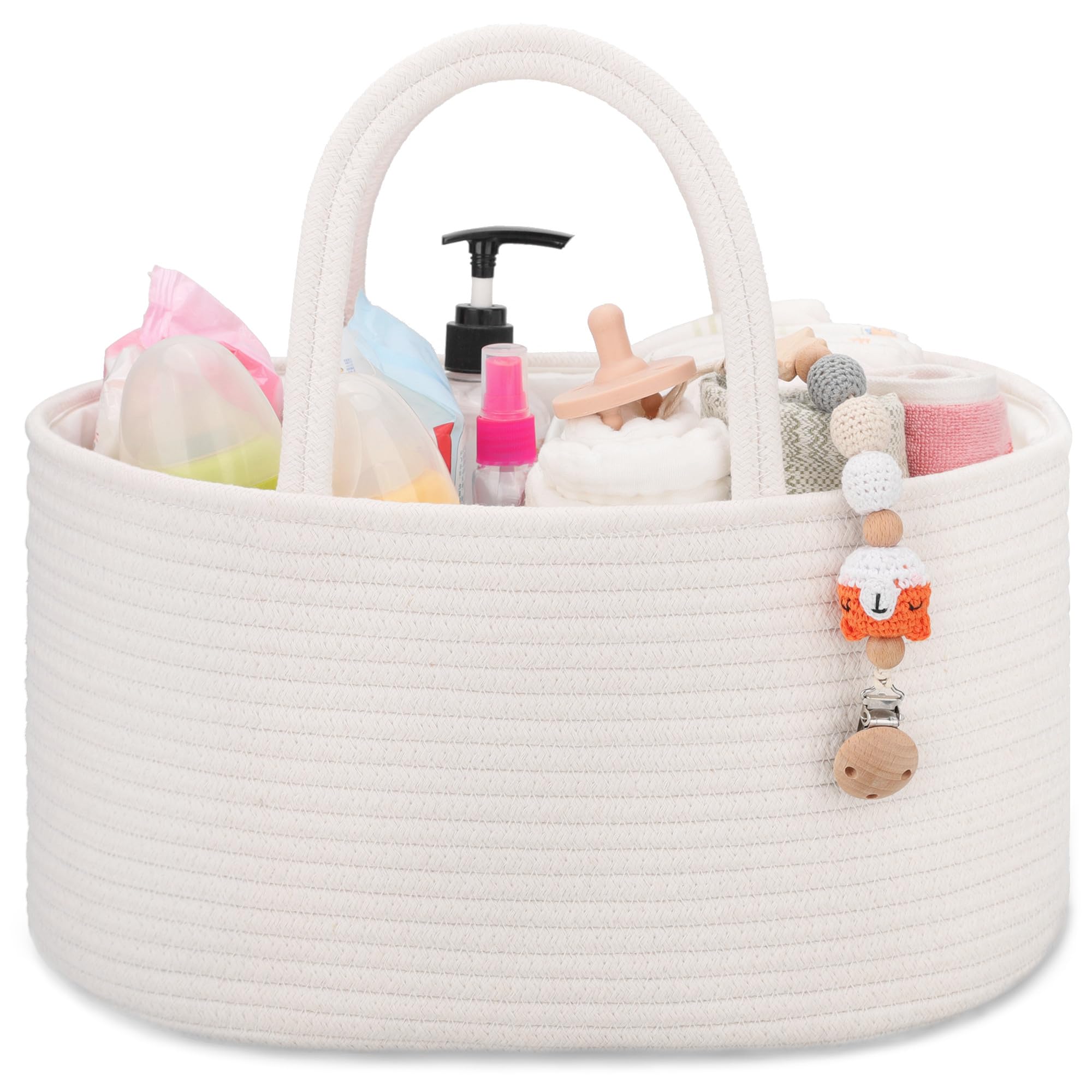 COMSE Baby Nappy Caddy Organizer, Nappy Basket, Car Diaper Change Organizer, Portable Tote Bag with Divider, Baby Shower Gifts Newborn Essentials Registry Must Have, White — image 1