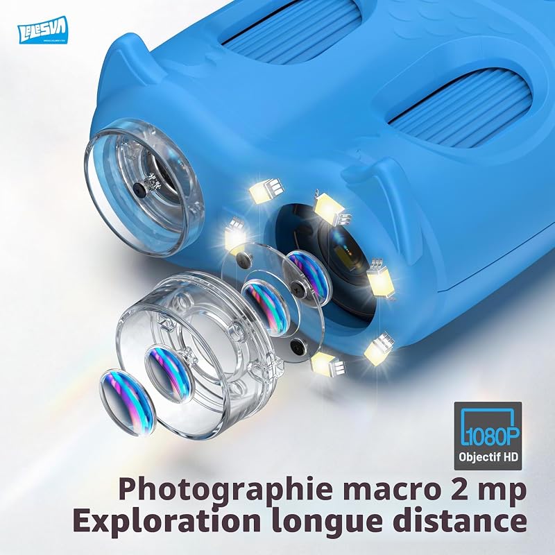 2en1 Microscope Numérique pour Enfants et Jumelles Enfant, IPS 4K 2.0 Pouces Microscope Enfant,8 Lumières LED,Excellent Jouet Scientifique d'activité STEM,Sciences de Plein air pour Les 3 Ans et Plus