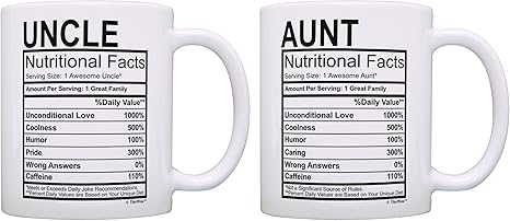 Amazon Com Aunt Uncle Gifts Aunt Uncle Nutritional Facts Aunt Gifts Uncle Gifts 2 Pack Gift Coffee Mugs Tea Cups White Kitchen Dining