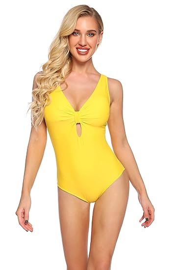 yellow tummy control swimsuit