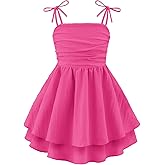 Arshiner Girls Summer Spaghetti Strap Dresses Flowy Tiered Ruched Smocked Back Casual Beach Midi Sundress