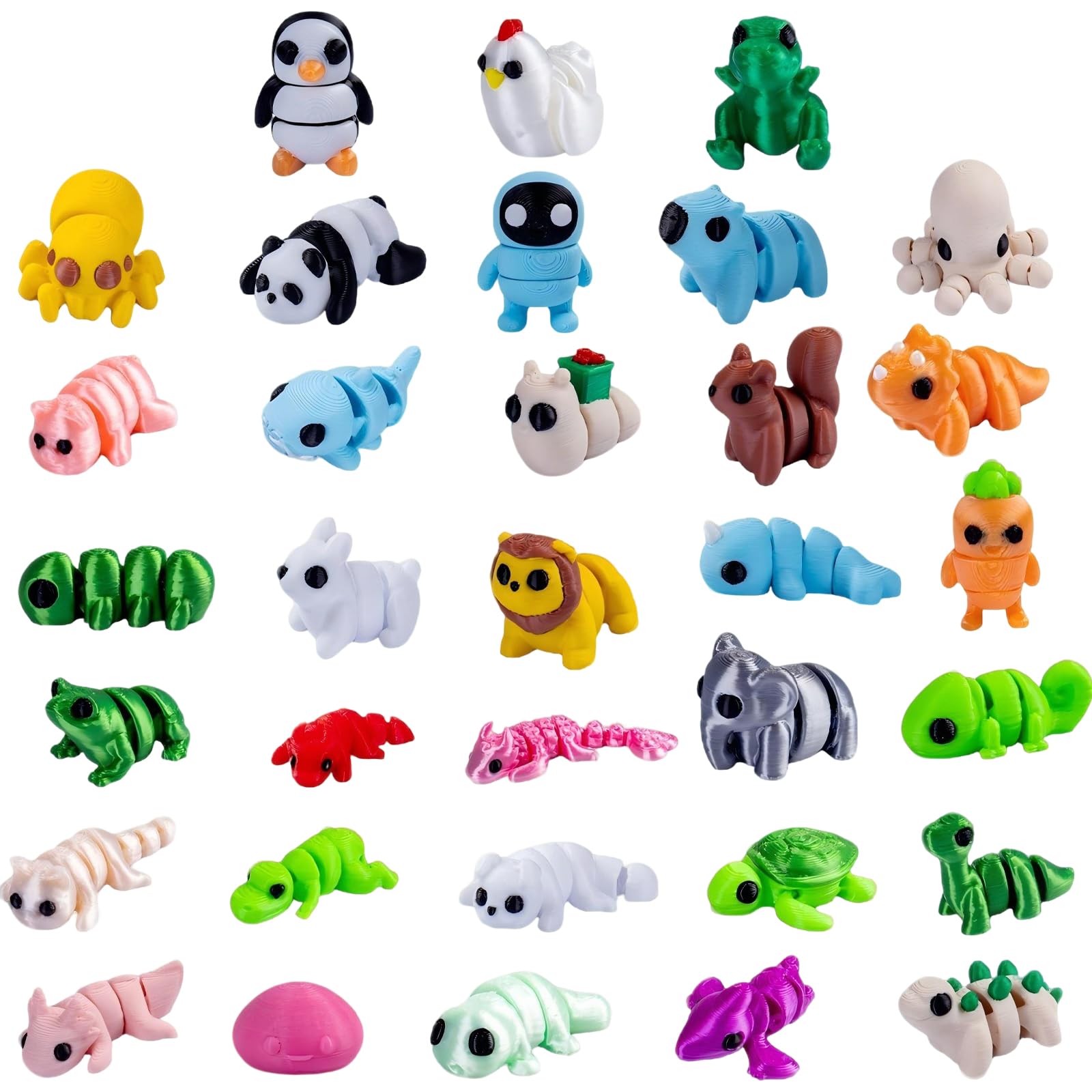 SiumPklay 33Pcs 3d Printed Animals，3d Printed Fidget Toy Stress Relief Sensory Toys ，3d Printed Toys Different Animal Shapes for Home and Office Decoration Photographic Prop