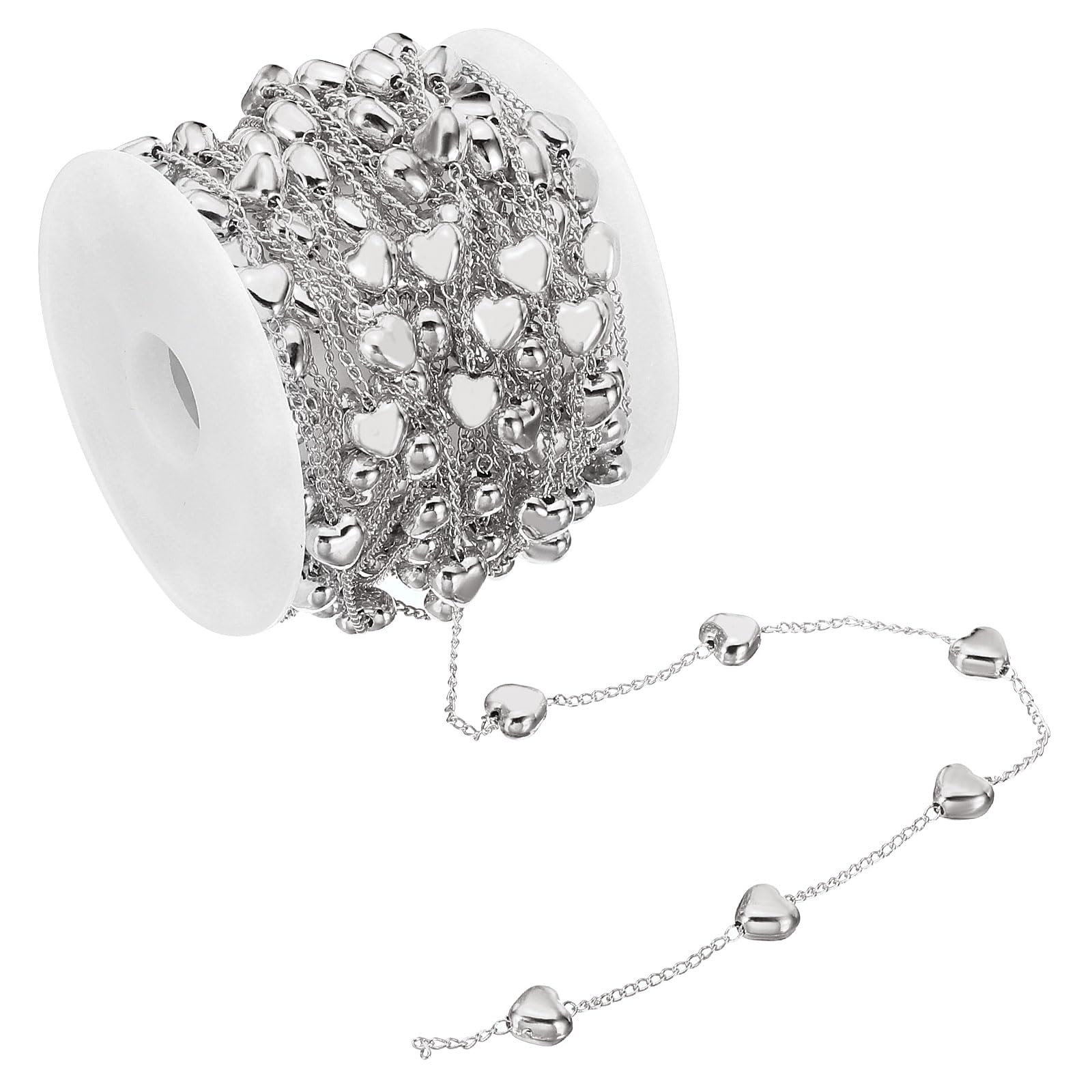 PATIKIL 16.4 Feet Heart Beading Chain with Spool, Beaded Chain Link for Jewelry Making DIY Necklace Bracelet Accessories, Silver