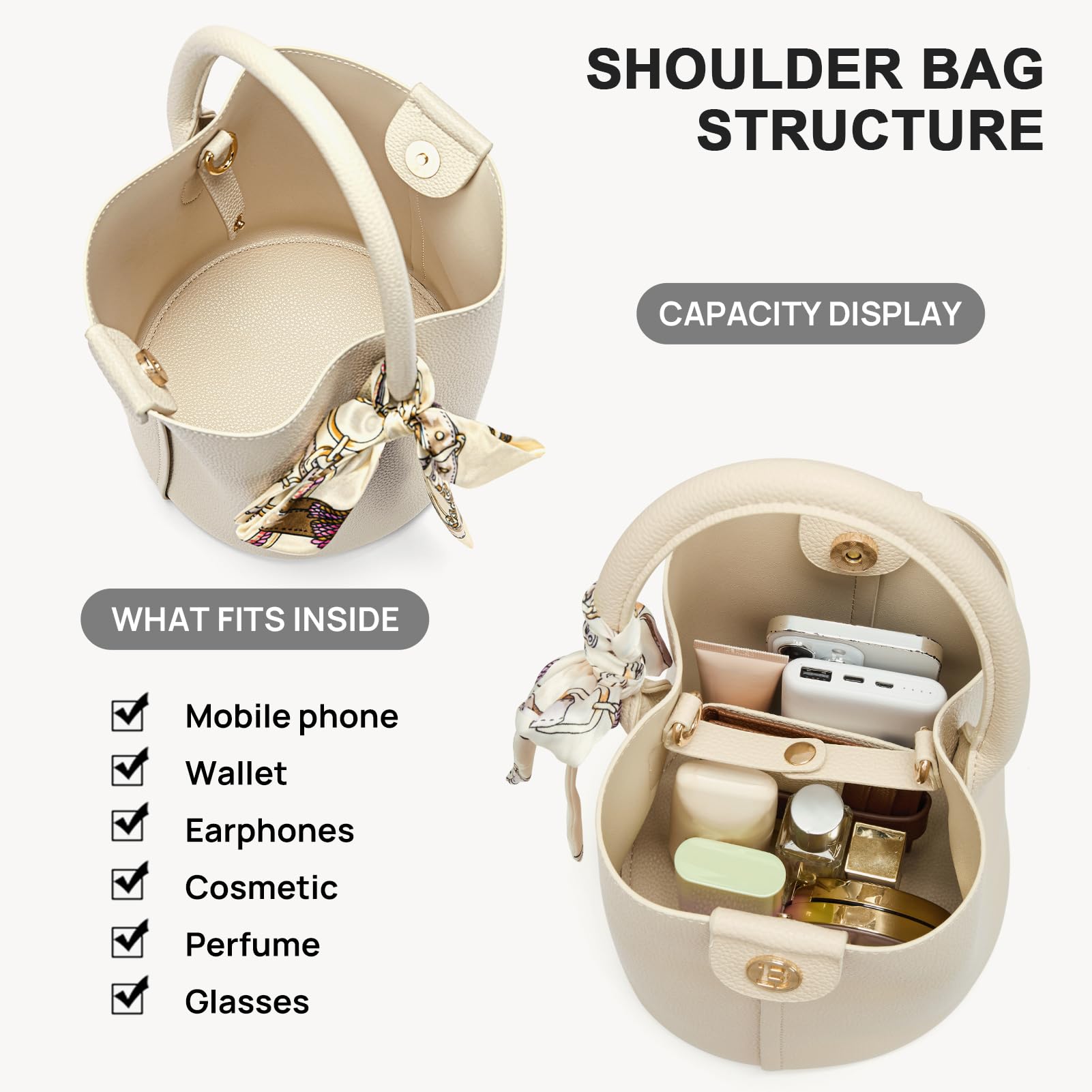 BOSTANTEN Small Crossbody Bags for Women Vegan Leather Mini Bucket Handbag Removable Shoulder Strap