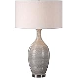 MY SWANKY HOME Elegant Textured Gourd Shaped Table Lamp | Gray Brown Earth Tones