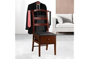 ZCXBHD Suit Valet Stands For Men With Drawer Wooden Chair Valet Stand Freestanding Valet Stand For Women With Trouser Bar And Tie Bar