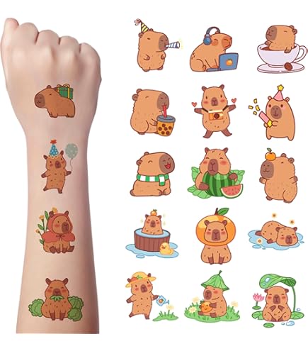 CAPYBARA TEMPORARY TATTOO Stickers For Kids Birthday Party Favors Decorations* EUR 1,84