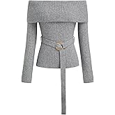 CIDER Women Off Shoulder Sweaters Long Sleeve Ribbed Knit Going Out 2025 Fall Tops with Belt