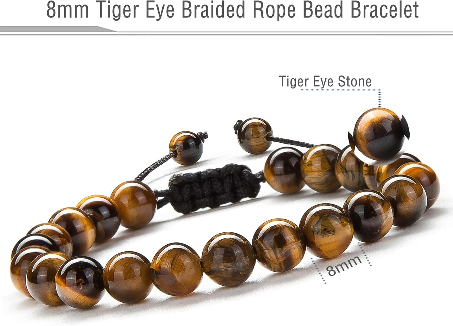 Hamoery Men Women 8mm Tiger Eye Stone Beads Bracelet Braided Rope Natural Stone Yoga Bracelet Bangle(Tiger Eye Stone): Clothing