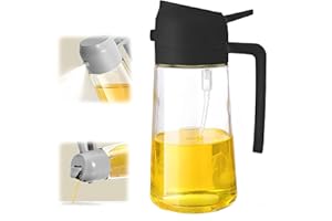OYLYOYEA 2 in 1 Olive Oil Dispenser Bottle for Kitchen,Oil Sprayer for Cooking, 1.56oz/470ml Premium Glass Oil Bottle, Food-grade Oil Mister for Air Fryer, Salad, Frying, BBQ (Black)