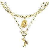 BUBGDYFO Cowgirl Hat Boots Pendant Gold Necklace for Women, Chunky Chain Western Jewelry