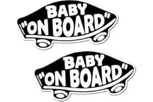 EPIC Goods Baby On Board Magnet for Cars, Trucks, Vans [2-Pack] Safety Sign Decal for Kids, Heavy-Duty Magnetic Bumper Sticker - Skateboarding, BMX, Baby Shower Registry Gift (White/Black - Magnets)