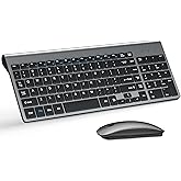 Wireless Keyboard and Mouse Ultra Slim Combo, TopMate 2.4G Silent Compact USB 2400DPI Mouse and Scissor Switch Keyboard Set with Cover, Batteries Included, for PC/Laptop/Windows/Mac - Gray Black