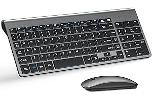TopMate Wireless Keyboard and Mouse Ultra Slim Combo, 2.4G Silent Compact USB Mouse and Scissor Switch Keyboard Set with Cover, 2 AA and 2 AAA Batteries, for PC/Laptop/Windows/Mac - Gray Black