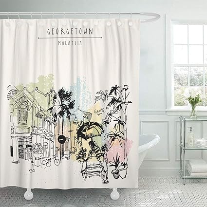 Amazon Com Emvency Waterproof Fabric Shower Curtain Hooks Little