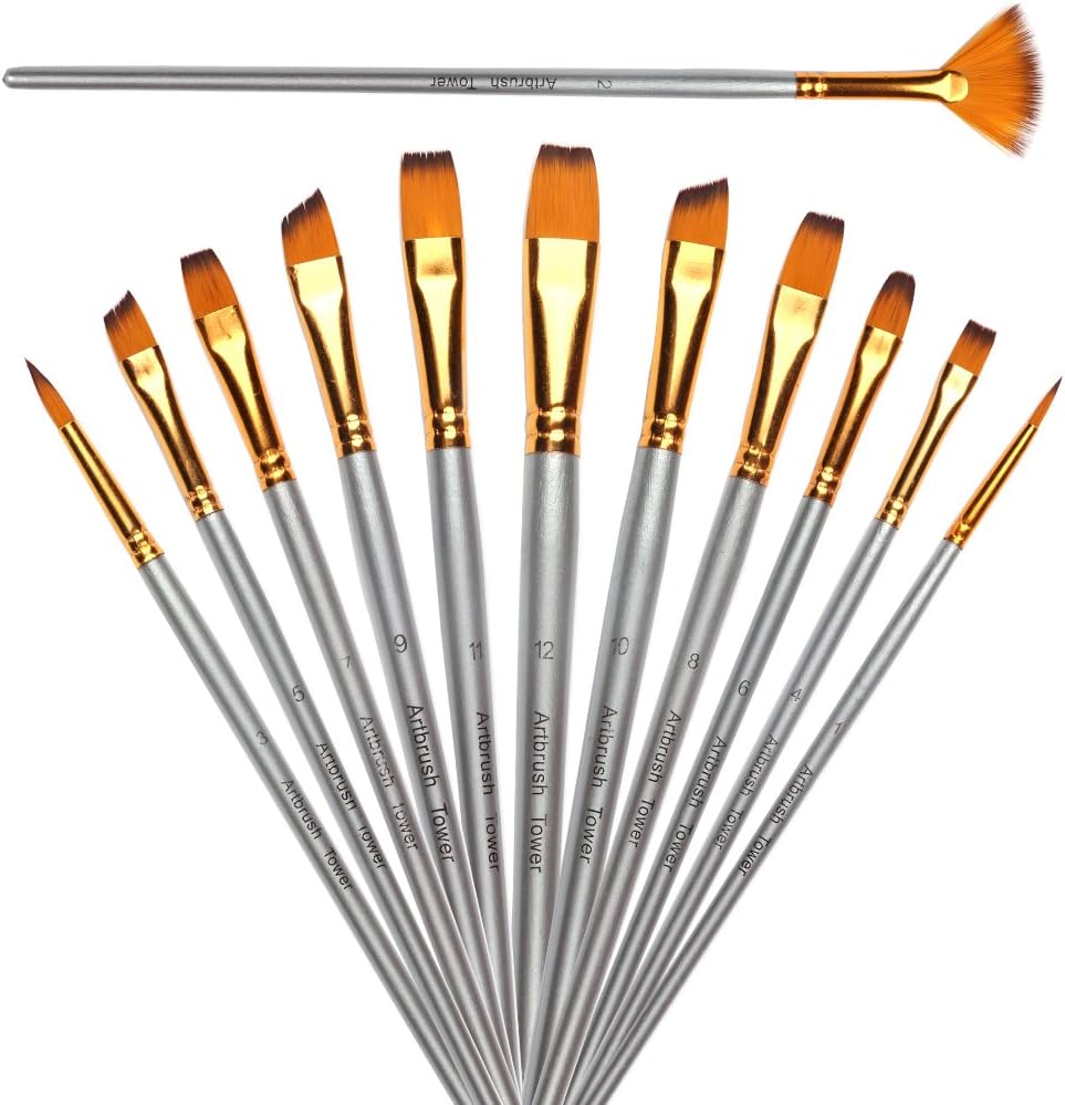 Deluxe Painting Brush Set-12 Piece Artist Brushes for Acrylic, Oil, Watercolor,Gouache Painting-Short Handle-Great for Artists,Beginners and Students