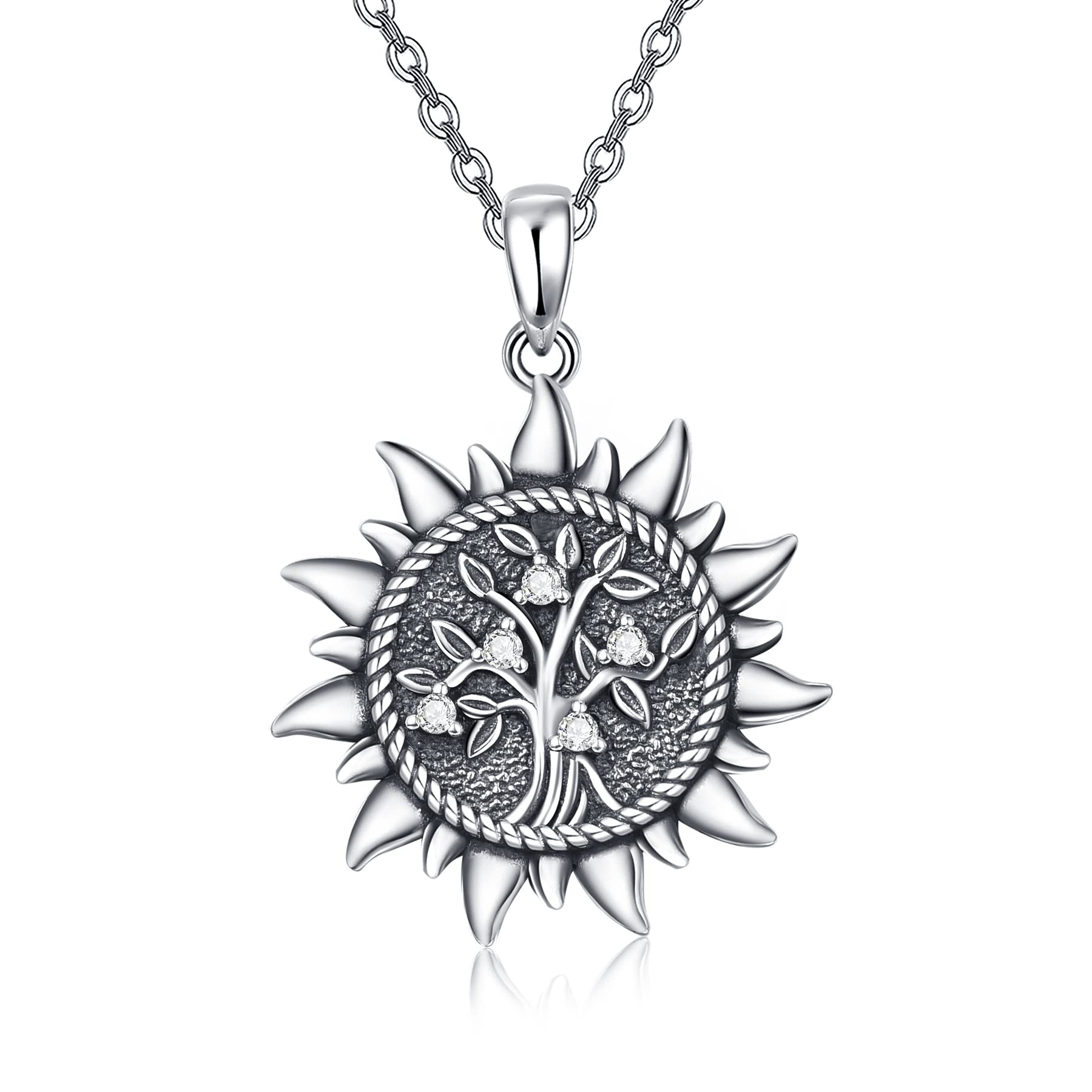 KINGWHYTE Tree of Life Necklace 925 Sterling Silver Family Tree of Life Pendant Necklace Sunshine Jewelry for Women Daughter Girlfriend