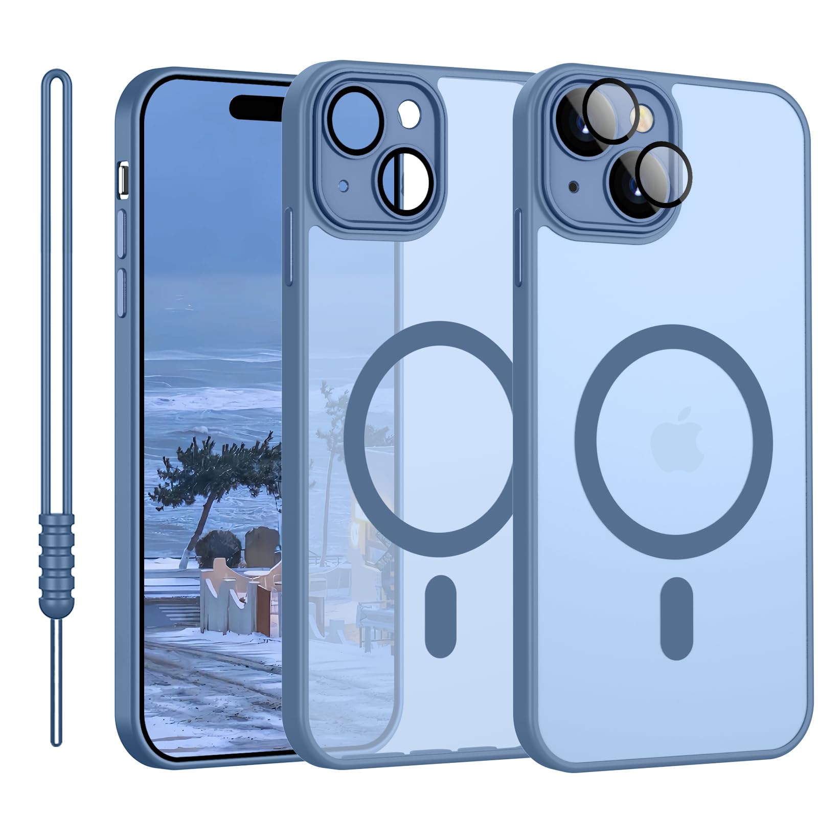 YUANDMI iPhone 14 Case Magnetic, Phone Case iPhone 14 Slim Thin Translucent Matte Back Shockproof Anti-Yellow Protective Cover Case for iPhone 14 Light Blue — image 1