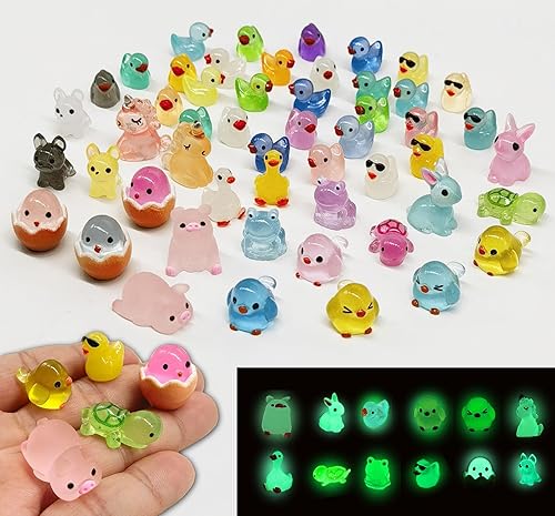 Yamobi 50 Pieces Luminous Mini Duck Figures, Luminous Resin Miniatures Animals, Mini Resin Ducks, Miniature Animals for Crafts and Mini Gardens, Fairy Garden Accessories