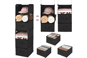GRANNY SAYS 6-Shelf Hanging Closet Organizer, Separable to 2 Pack 3-Shelf Hanging Closet Organizers with Drawers, Black Hangi