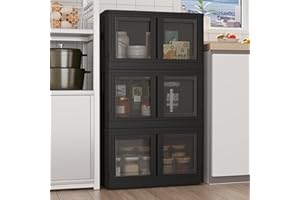 FLEXIMOUNTS 228 QT Stackable Storage Bins With Lids, Collapsible Plastic Storage Bins With Doors and Built-in Wheels For Home Dorm Closet Organizers and Storage, 3 Pack Cubes, Black