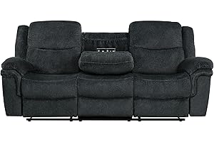 EAFURN 3 Seater Oversized Manual Reclining Loveseat Sofa Lounge Chair, Velvet Upholstery Wall Hug Motion Couch,Home Theater Seating with Center Console and Fold Down Table w/Cupholders for Living Room