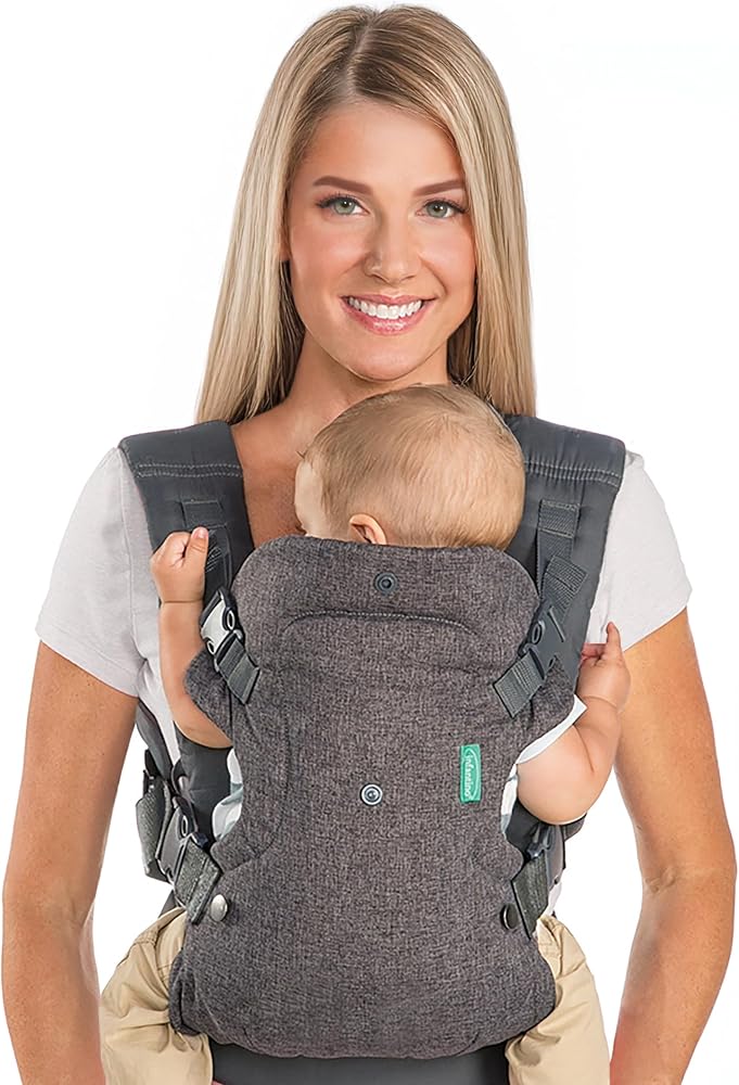 Infantino Flip 4-in-1 Baby Carrier Convertible Ergonomic, Gray | Adjustable Fit, Enhanced Lumbar Support, Ergonomic Hands-Fre