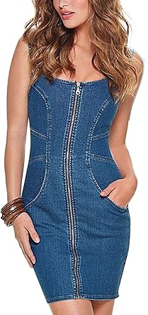 denim dress with zipper in front