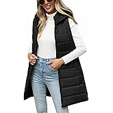 HEEKPEK Puffer Vest Women Long Hooded Sleeveless Zip Up Quilted Vests Outerwear Lightweight Puffy Jacket Fall Winter Coat