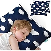 Biloban Toddler Pillow for Sleeping, Kid Pillow 14" x 19" for Small Travel Bed, Nap Pillows, Soft & Skin-Friendly Small Pillows for Sleeping, Toddler Use Only, Age 2 to 5 (Navy Cloud)