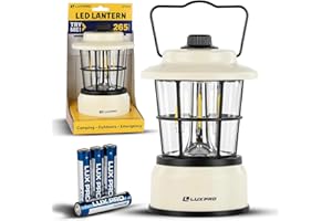 LUXPRO Retro LED Lantern - Battery-Powered Emergency Lantern - Water Resistant - Bright LED Lamp for Indoor & Outdoor Use - Use for Tents, Hiking or Hurricane Prep (Beige, Pack of 1)