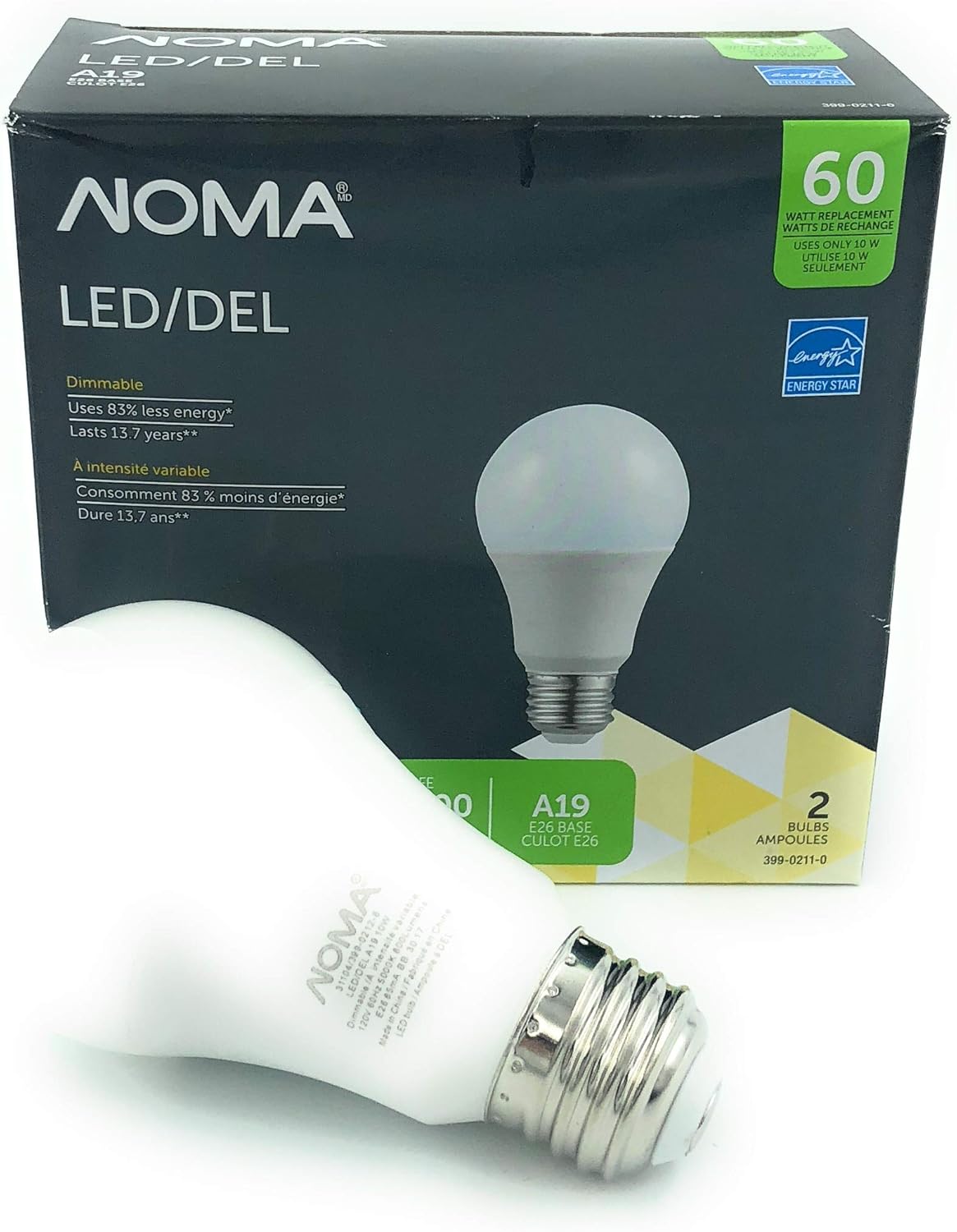 NOMA A19 LED 60W REPLACEMENT BULB 2PK, LED Bulbs Amazon Canada