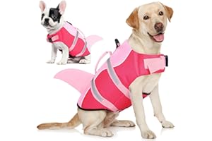 AOFITEE Dog Life Jacket Large, Shark Dog Life Vest for Swimming Boating, High Flotation Reflective Dogs Swimming Vest Lifesaver with Rescue Handle, Pet Swimsuit for Small Medium Large Dogs, L