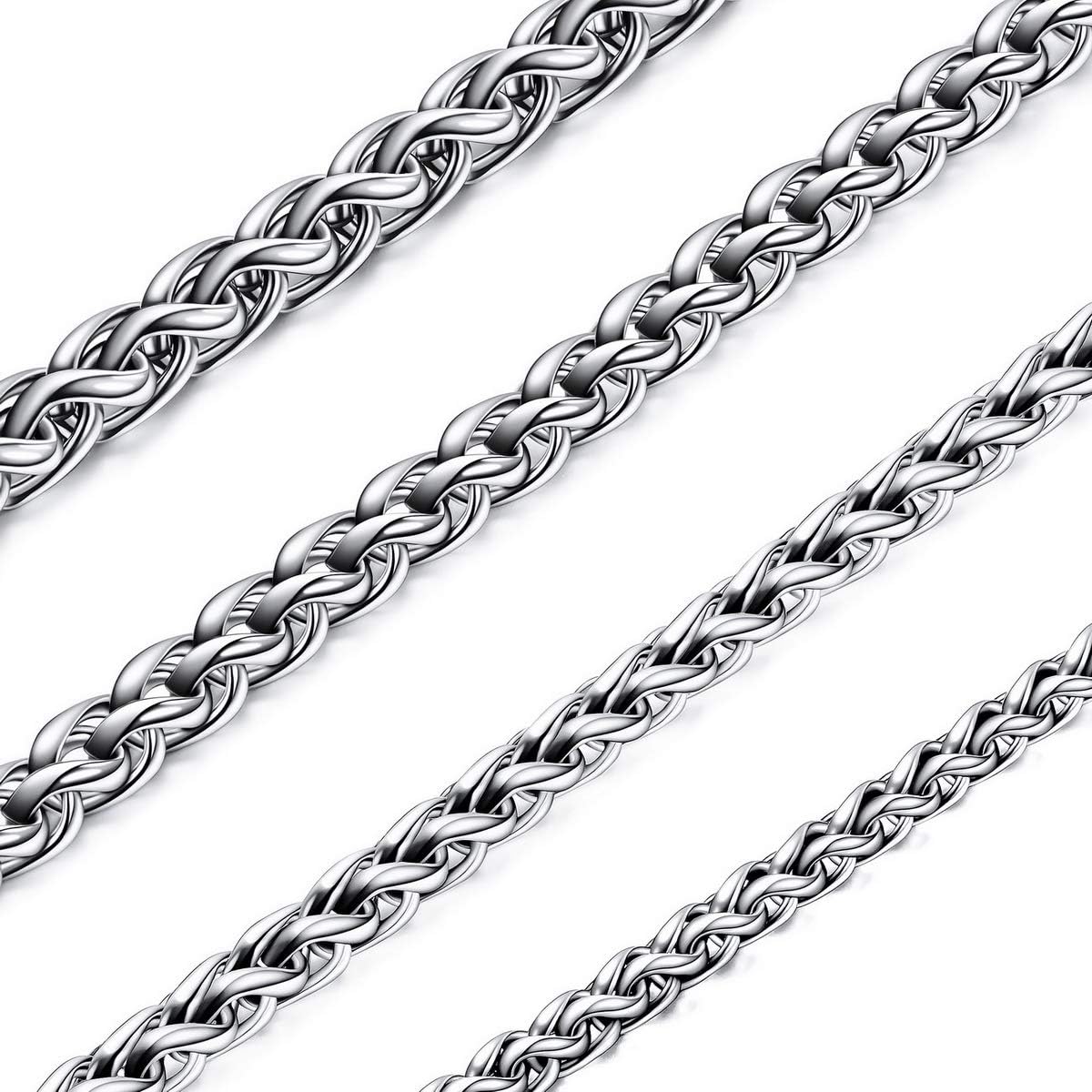 MunkiMix Silver Chain for Men Necklace Chain Women Kids Boys Water Resistant 316L Stainless Steel Cuban Link Chain Jewelry Wheat Thick (4mm Wide, 14-36 Inches Long)