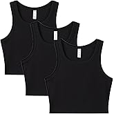 ARRIA Ribbed Crop Tank Top for Women – Soft Slim Fit Scoop Neck Sleeveless Shirt, Fitted Basic Cute Summer Tops 2025, Stretchy Casual Everyday Tank (3 Pack, Black, Medium)