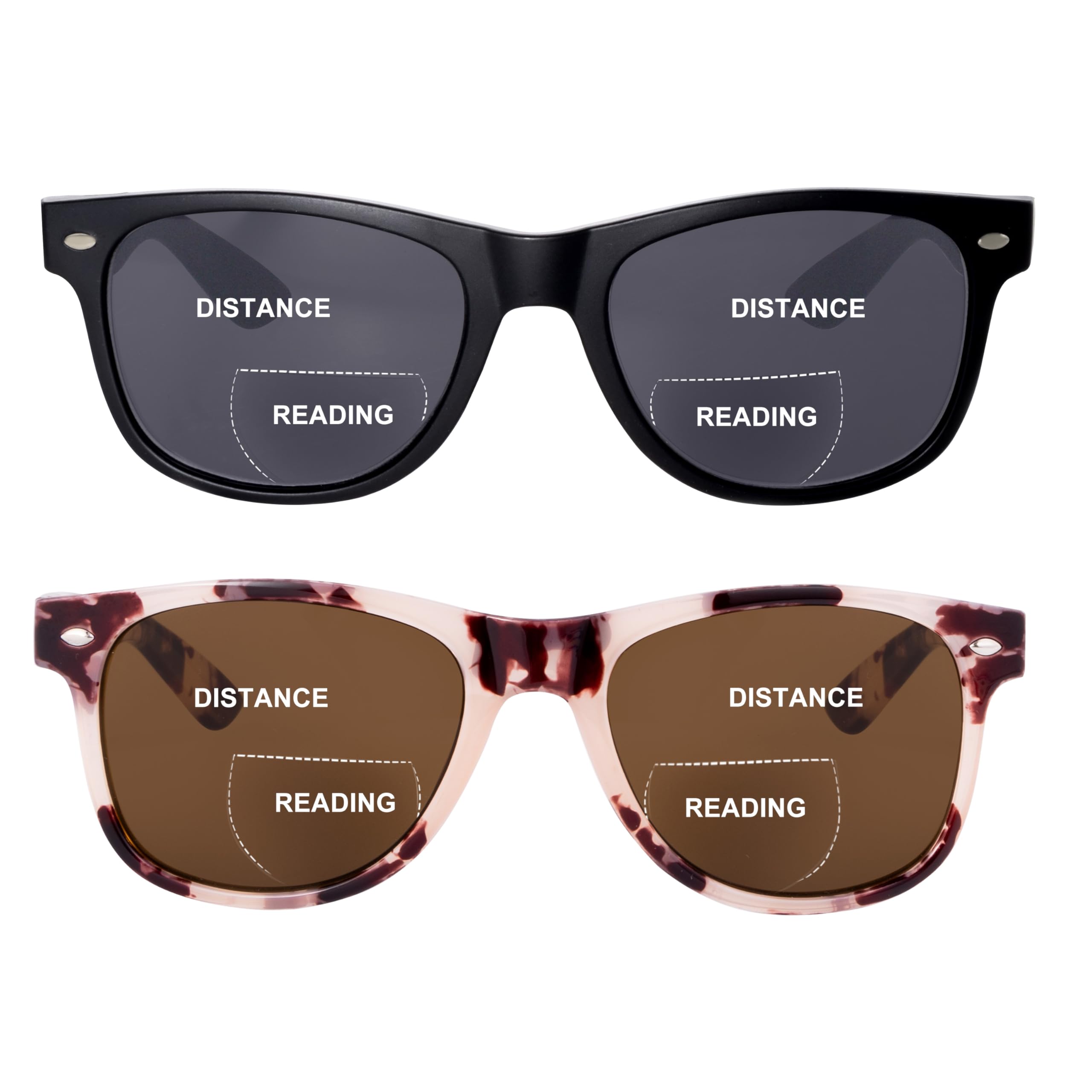 OuShiun 2 Pack Bifocal Reading Sunglasses for Women, Classic Retro Sun Readers UV400 Protection(Magnification 3.50, Black/Pink Tortoise)