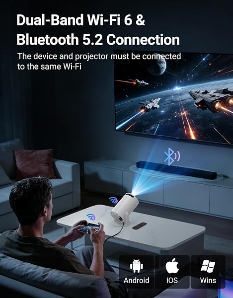 MINI PROJECTOR WITH WIFI 6 AND BLUETOOTH 5.2, BUILT-IN APP SMART PORTABLE PROJECTOR SUPPORT 4K&1080P FHD, 180° ROTATABLE, AUTOKEYSTONE, ANDROID 11, COMPATIBLE WITH HDM/USB/TV STICK/PHONE/LAPTOP