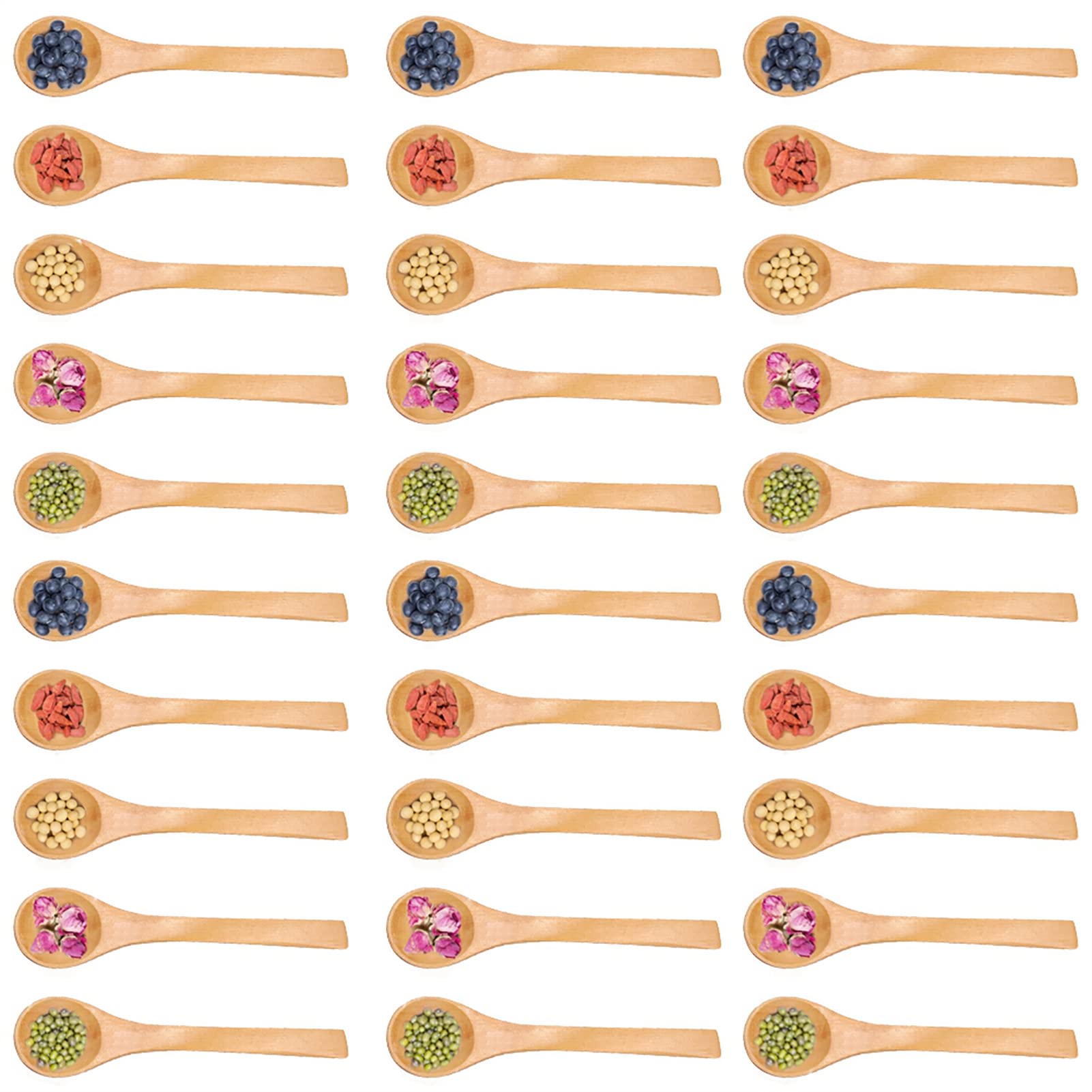 30pcs Mini Handmade Wooden Spoon Small Wood Children Spoons Ice-Cream Sugar Honey Coffee Teaspoon Kitchen Condiment Spoon