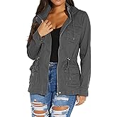 VisiChenup Casual Jacket for Women Fall Long Sleeves Utility Trendy Coat with Zipper Pocket