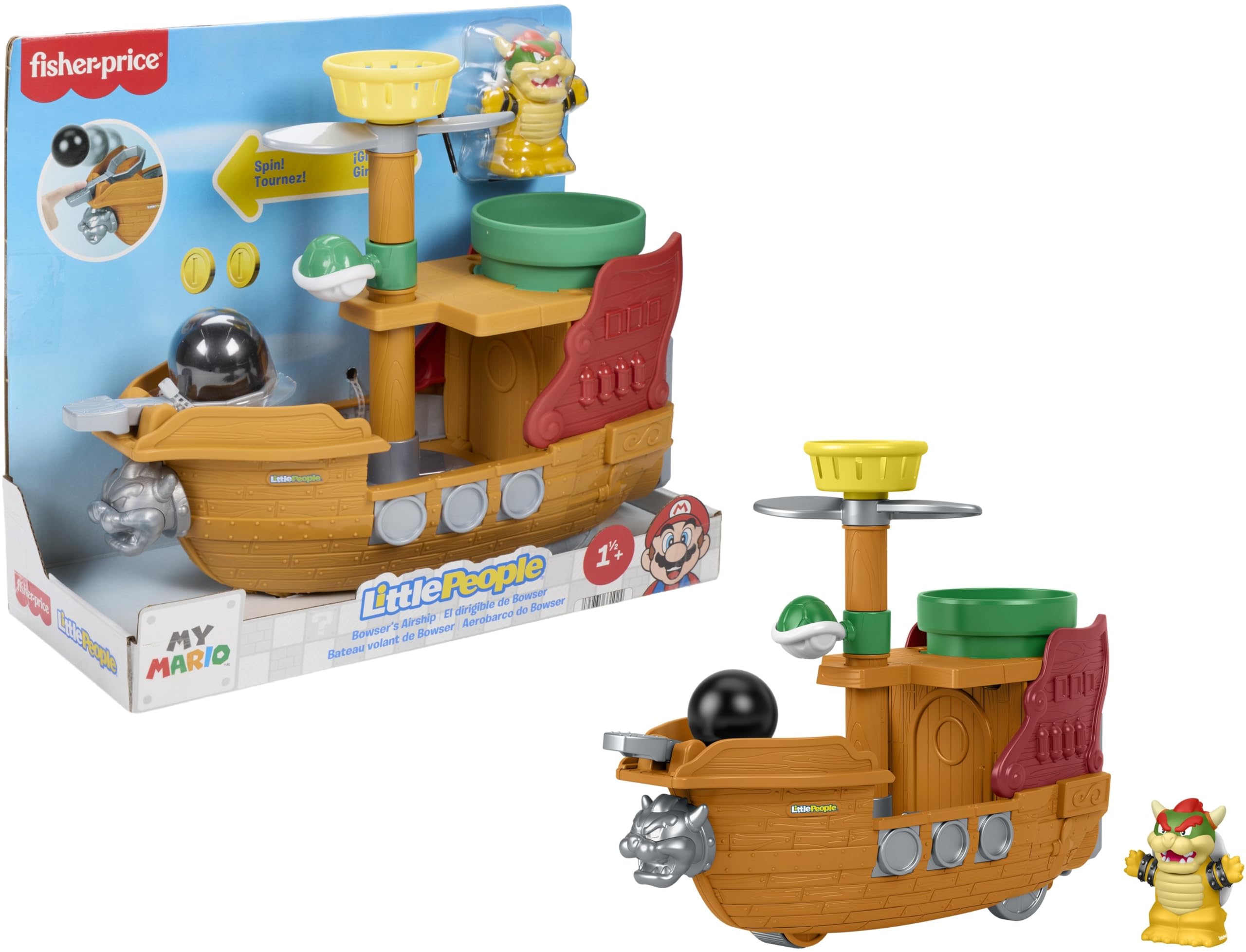 Fisher-Price Little People Toddler Toy My Mario Bowser’s Airship Playset with Figure for Preschool Pretend Play Kids Ages 18+ Months