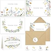 Hidreas 48 Pack Floral Thank You Cards with Envelopes, Watercolor Wildflower Thank You Notes with Kraft Envelopes Sticker for Birthday Wedding Baby Shower Bridal Shower Teachers Graduation, 4 x 6 Inch