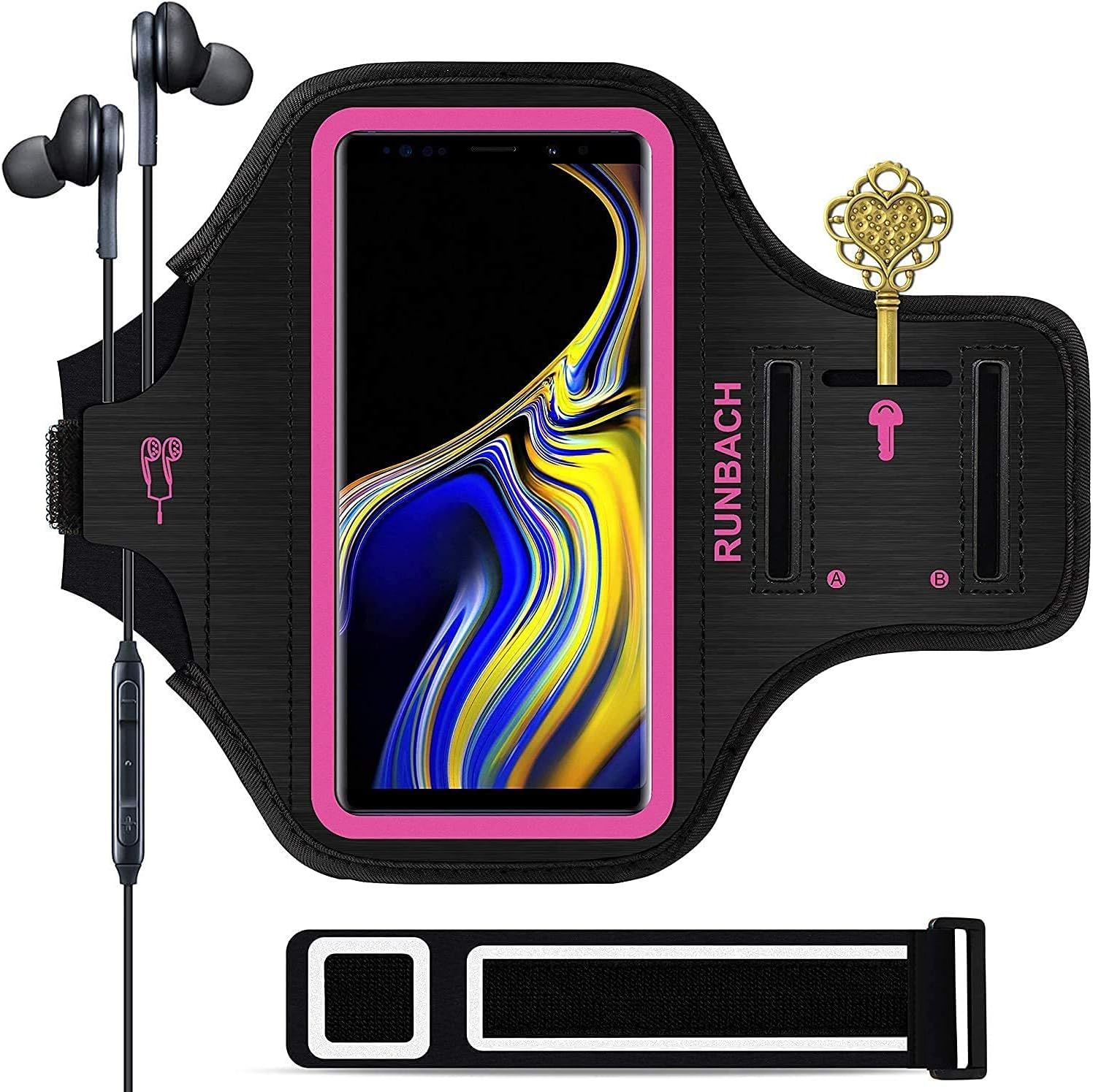 Galaxy Note 20/10+/9/8 Armband,RUNBACH Sweatproof Running Exercise Cellphone Sportband Bag with Fingerprint Touch and Card Slot for Samsung Galaxy Note 20/Note 10+/Note 9/Note 8(Pink)