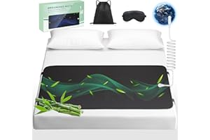 IKNUH Grounding Mat for Bed with Leather, Improve Sleep, Relieve Stress & Pain, Anti-Slip & Eco-Friendly PU Leather, Includes Grounding Cord & Sleep Mask for Enhanced Rest Magnetic Therapy Queen-27''×60''